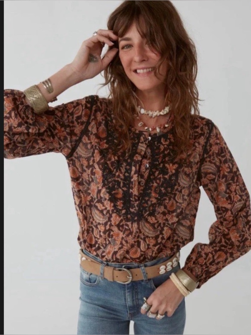 Maison Hotel Amrita Cotton Boho Peasant Blouse Top Bangalore Embroidered XS